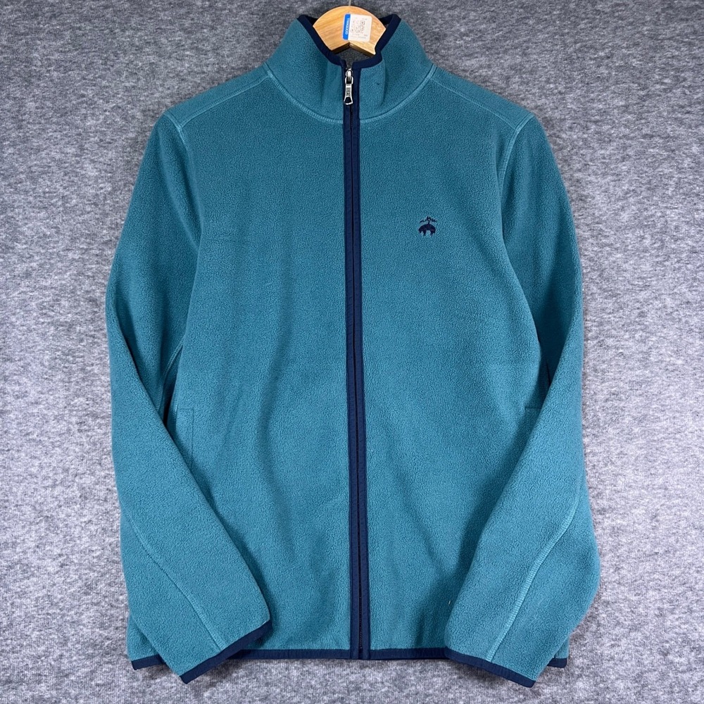 Brooks Brothers 1818 Mens XS‎ Full Zip Fleece Jacket Teal Blue Mock Neck